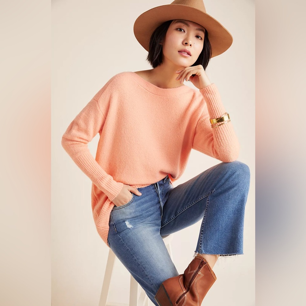 Anthropologie Naomi wool Sweater Crew Neck Sweater coral orange size XL petite